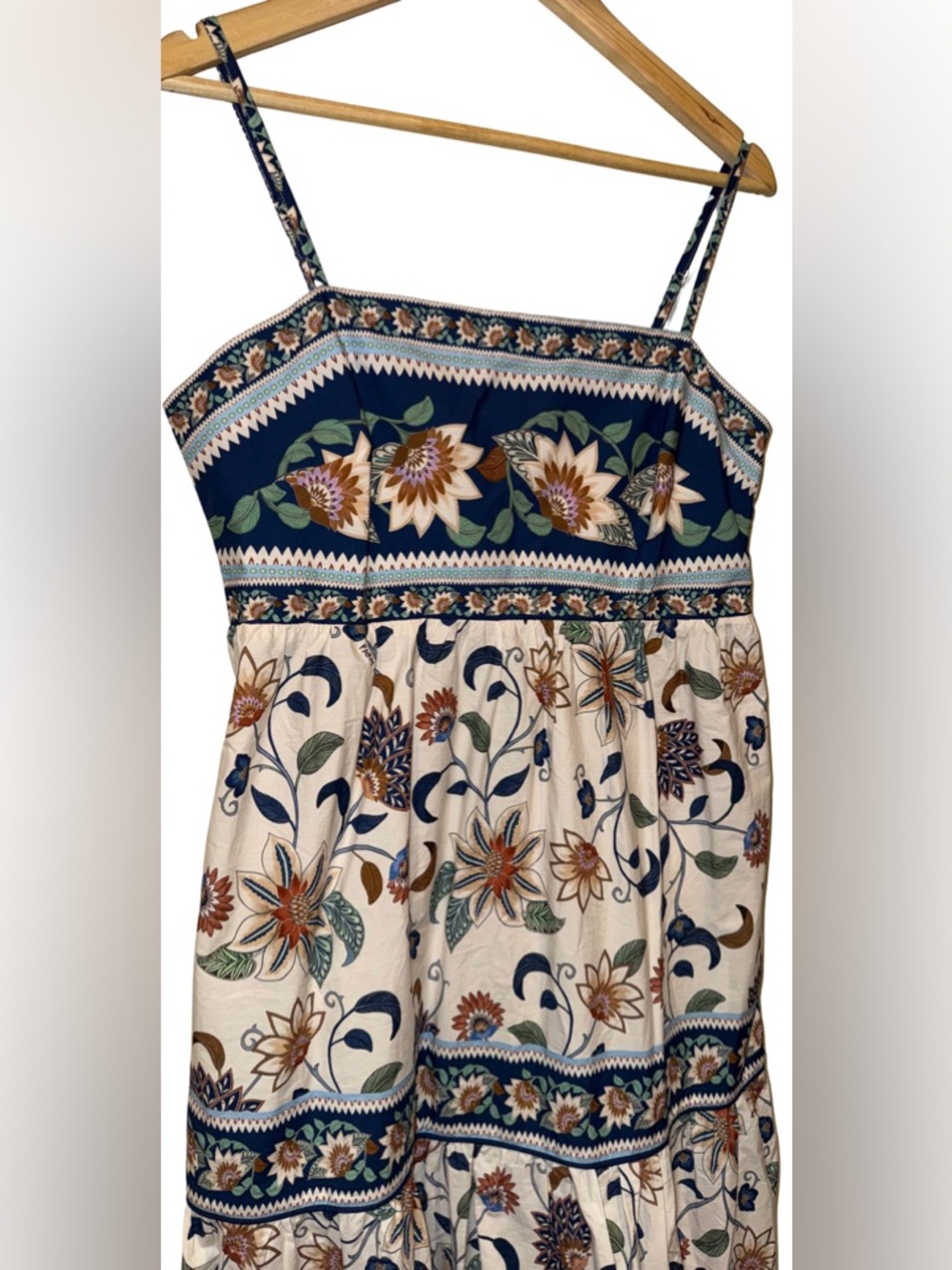 Farm Rio 100% Cotton Floral Delhi Tapestry Light Pink Midi Sun Dress M Ruffle - Picture 7 of 14